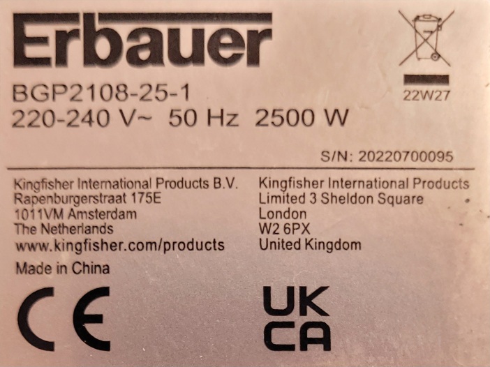 Nagrzewnica Erbauer BGP2108-25-1